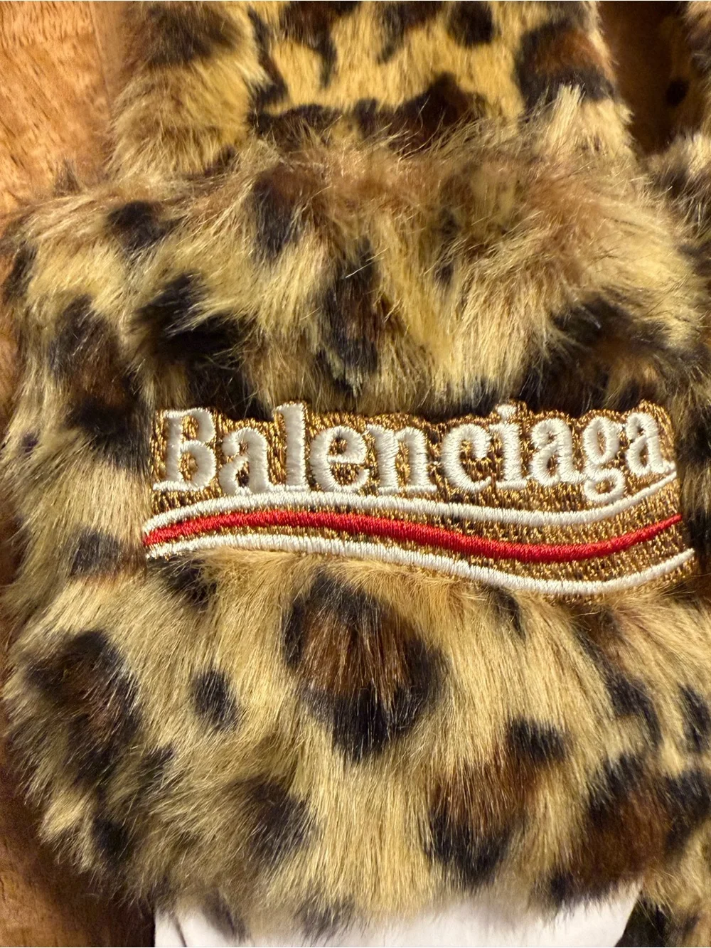 Balenciaga Leopard Print Faux-Fur Slide Sandals - Brown Black men’s 10,5